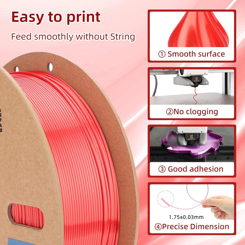 3DHoJor Silk PLA Filament 1.75mm, PLA Filament 1.75mm Silk Shiny 3D Printer Filament, 1kg Cardboard Spool (2.2lbs), Dimensional Accuracy +/- 0.03 mm, Fit Most FDM Printer（Red） - Image 4